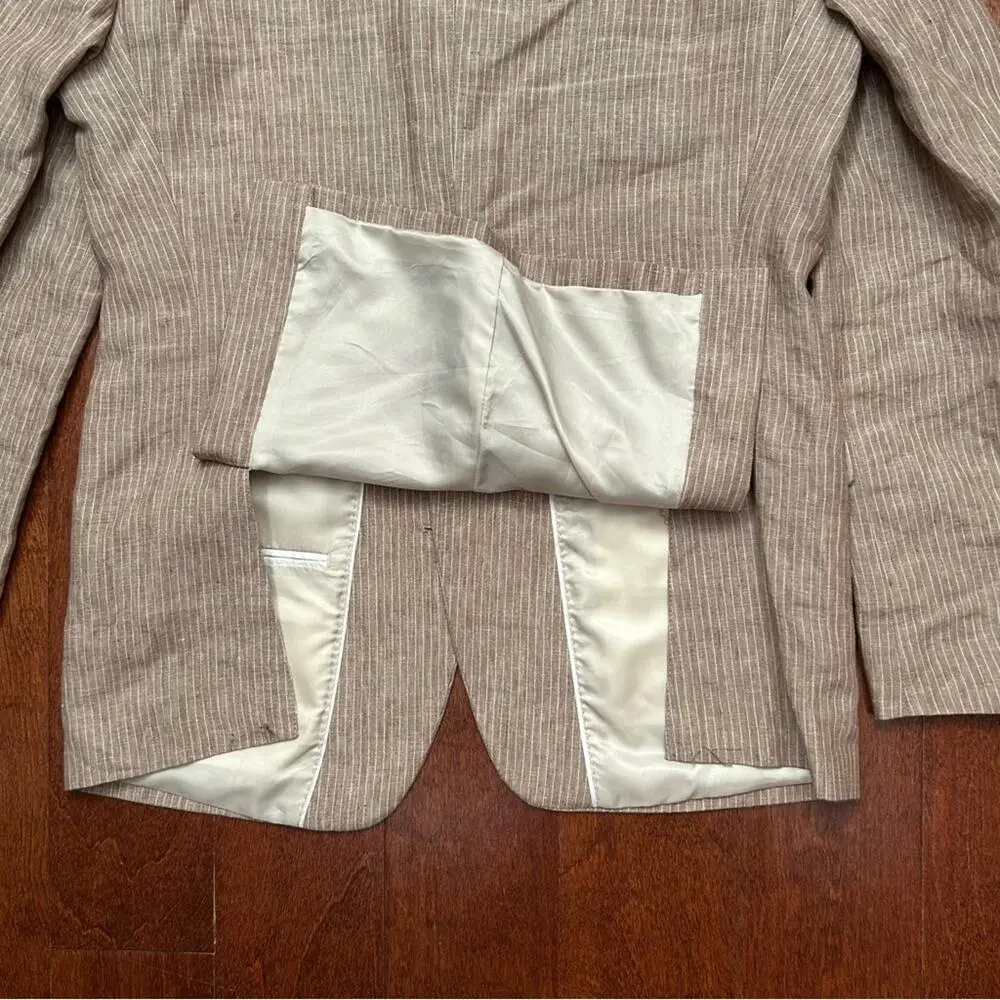 Bar III 100% Linen Light Brown Pinstripe Blazer, Size 42L
